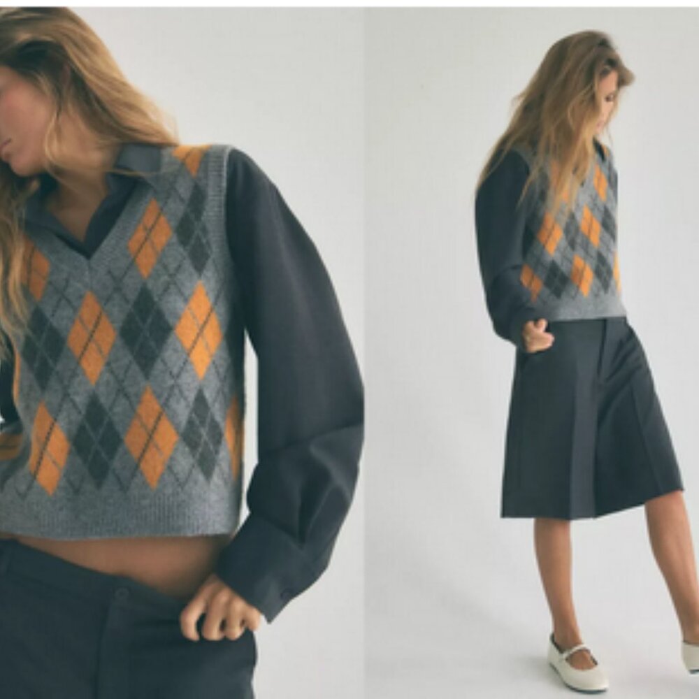 Zara Argyle Sweater Vest Size Medium